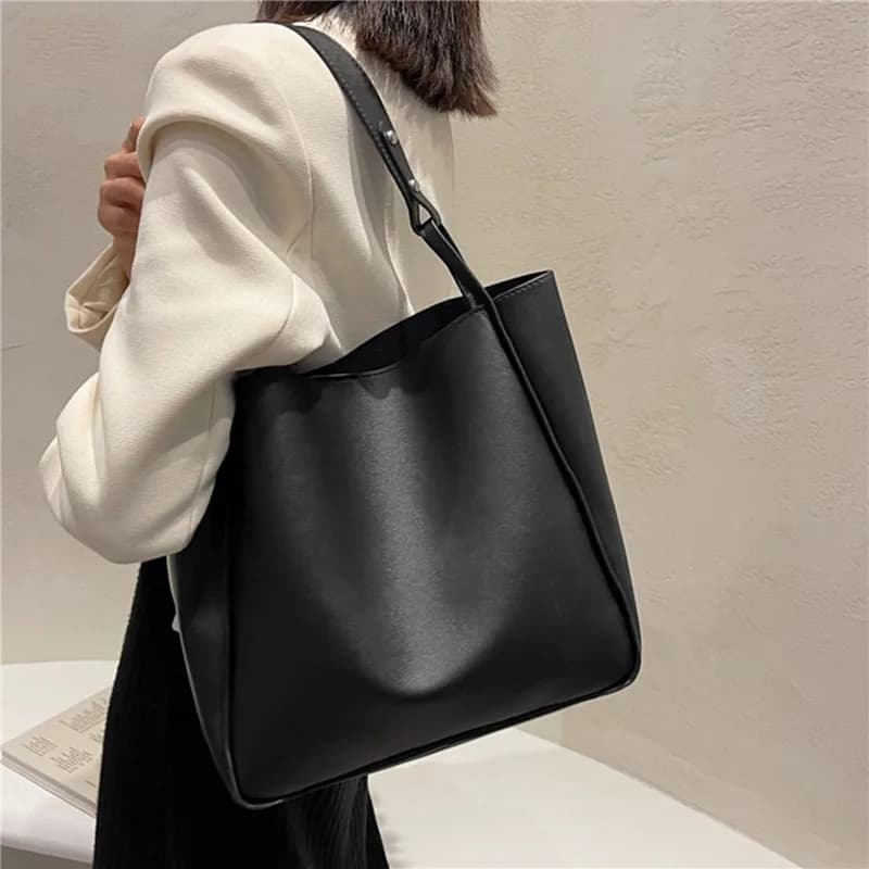 Dámské kabelky přes rameno velká kapacita PU kůže retro tote bag jednobarevné