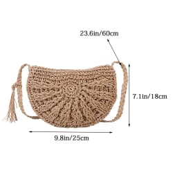 Dámská slaměná kabelka půlkruhová crossbody plážová taška boho styl ručně pletená - náhled 7
