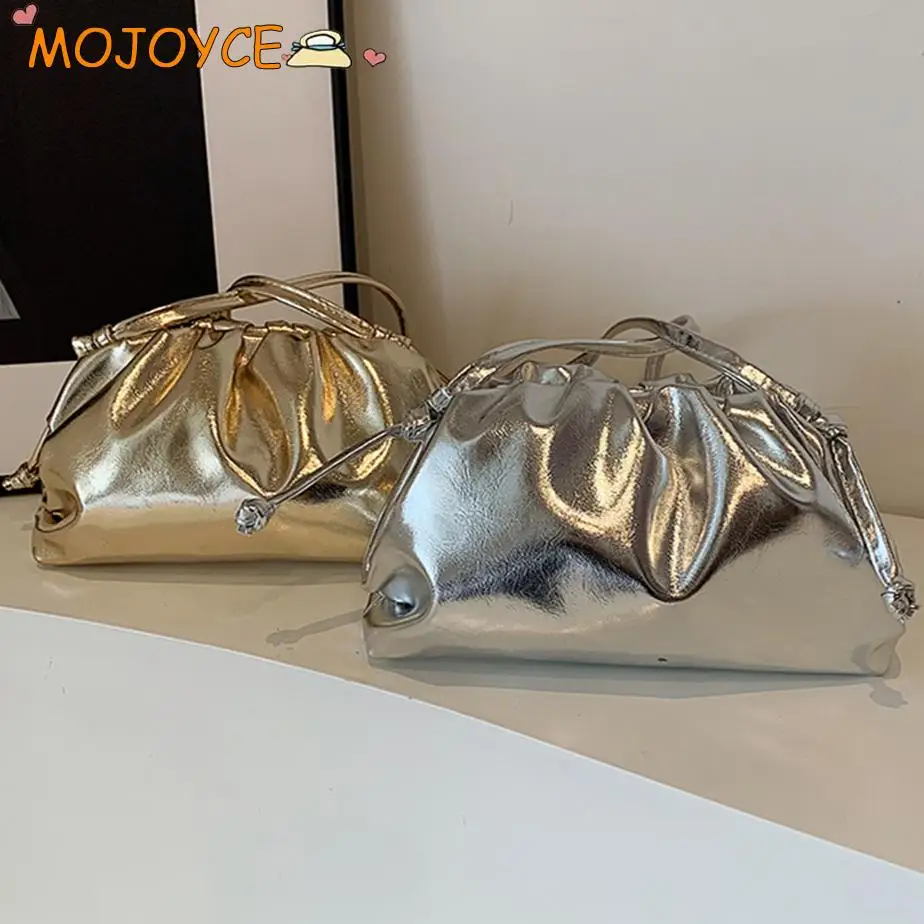 Dámská elegantní kabelka z měkké PU kůže zlatá stříbrná hobo bag clutch party taška