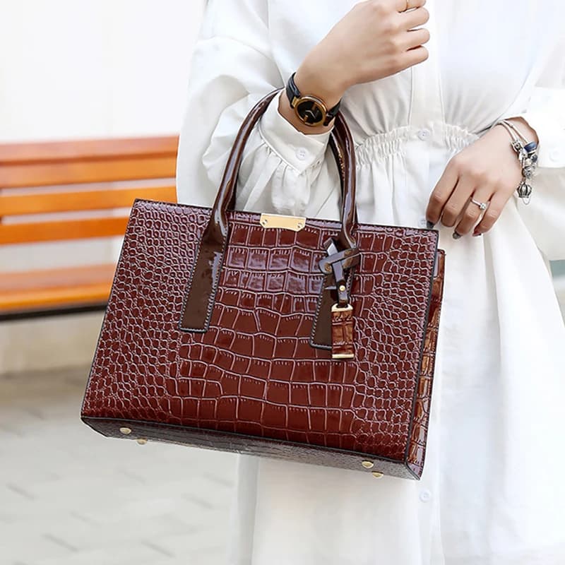 Dámská kabelka krokodýlí vzor crossbody tote bag nastavitelný popruh velká kapacita