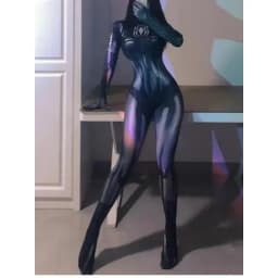 Dámský černý superhrdina kostým na Halloween - elastický overal s 3D potiskem pro cosplay - náhled 5