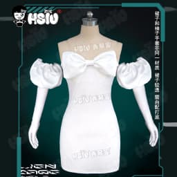 Bílé šaty s krátkou černou parukou pro anime cosplay kostým dívčí outfit - náhled 6