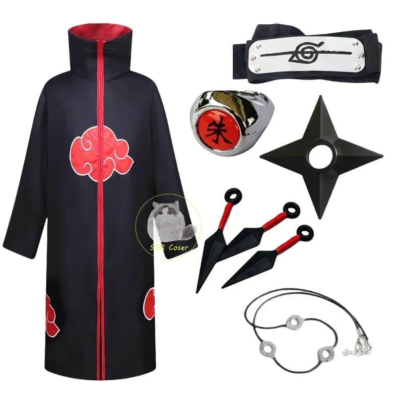 Naruto Akatsuki kostým ninja plášť s červenými mraky čelenka cosplay Halloween oblečení