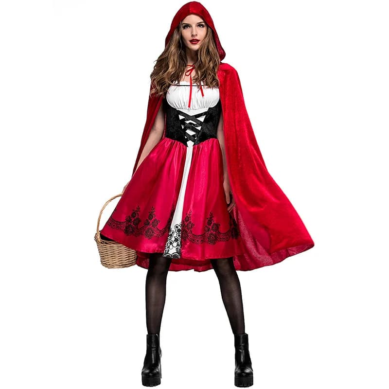 Červená Karkulka kostým pro dospělé - moderní divadelní šaty s šátkem na cosplay