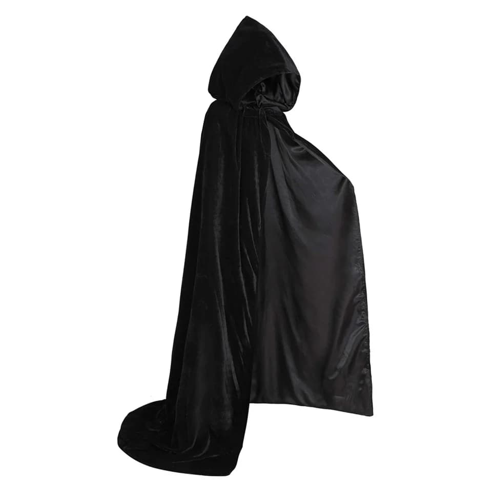 Černý unisex plášť s kapucí pro Halloween kostým čarodějnice cosplay maškarní