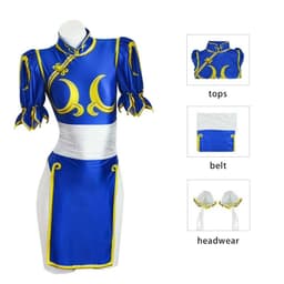 Kostým Chun Li kung fu modré qipao šaty pro cosplay Halloween párty kompletní sada - náhled 3