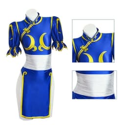 Kostým Chun Li kung fu modré qipao šaty pro cosplay Halloween párty kompletní sada - náhled 5