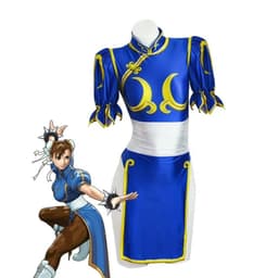 Kostým Chun Li kung fu modré qipao šaty pro cosplay Halloween párty kompletní sada - náhled 4