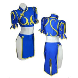 Kostým Chun Li kung fu modré qipao šaty pro cosplay Halloween párty kompletní sada - náhled 6
