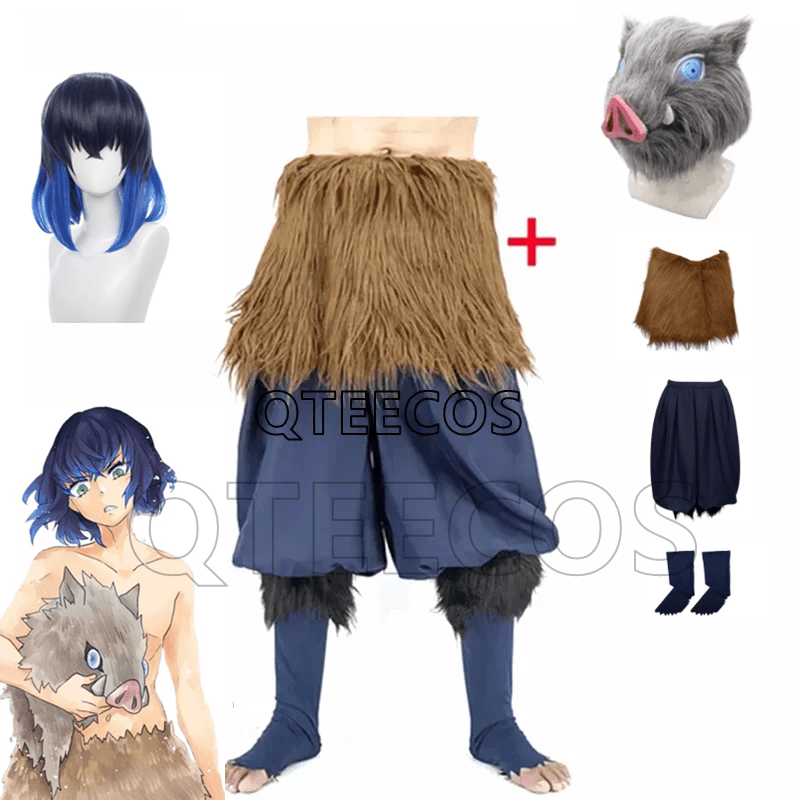 Demon Slayer Inosuke kostým s maskou - kompletní cosplay outfit pro dospělé Halloween