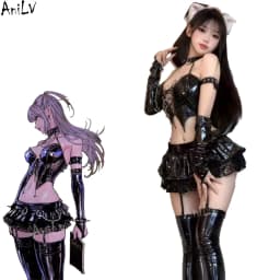 Dámský kožený cosplay kostým - gotický punk outfit s krátkou sukní 22cm - náhled 2