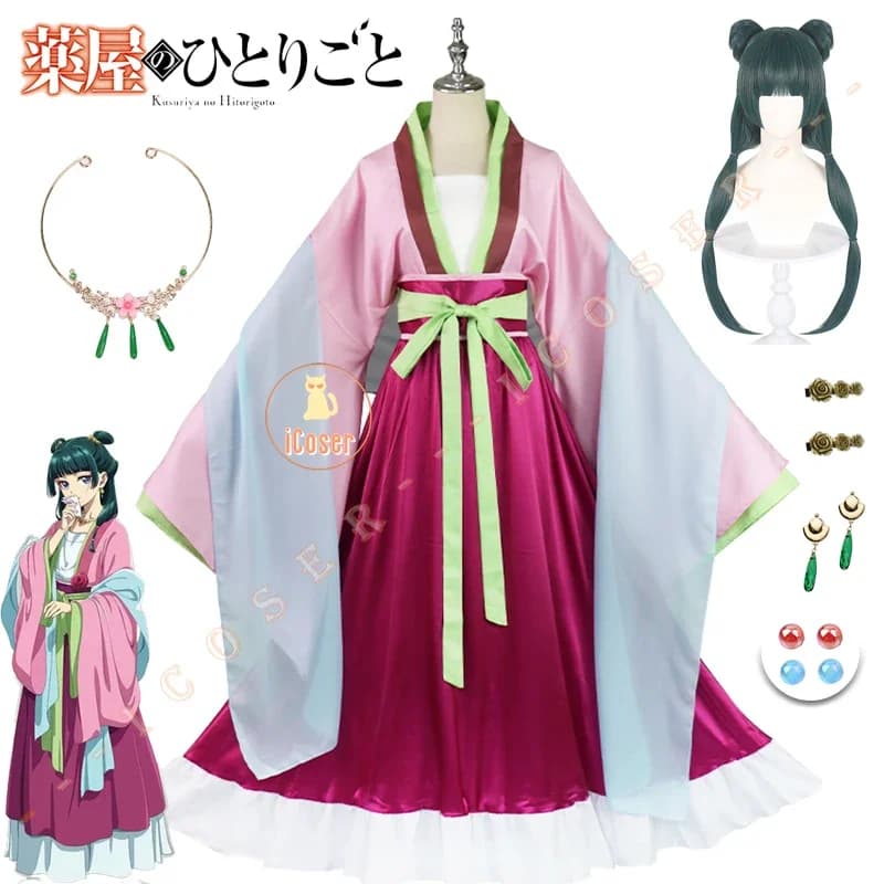 Kostým pro cosplay s paruka zelené šaty spona do vlasů anime Halloween ženy