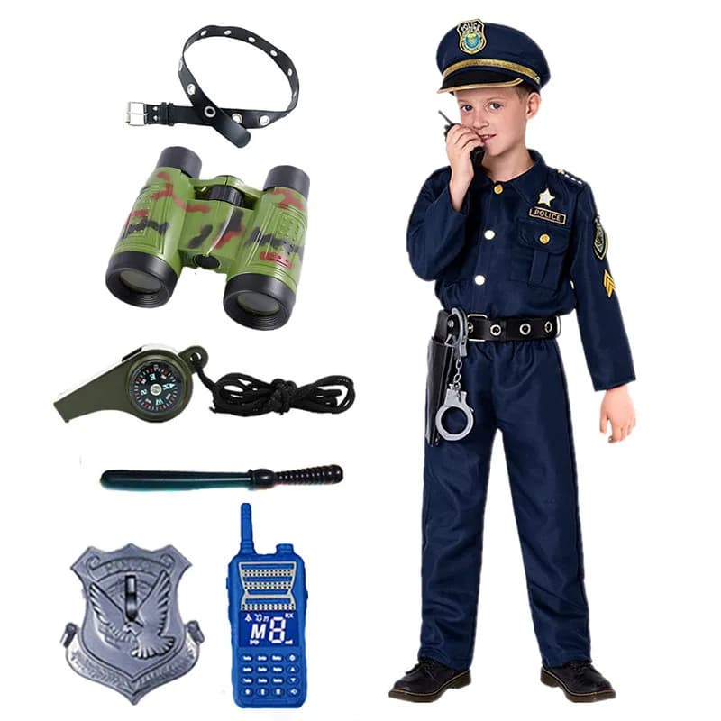 Dětský policejní kostým s vysílačkou, píšťalkou a pouty - karnevalové doplňky