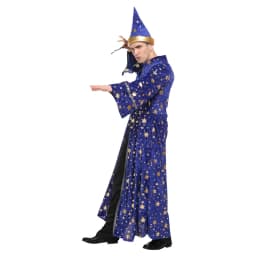 Pánský čaroděj kostým modrý plášť s kloboukem hvězdy měsíc Halloween cosplay - náhled 4