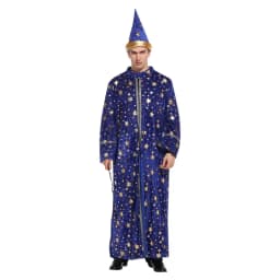 Pánský čaroděj kostým modrý plášť s kloboukem hvězdy měsíc Halloween cosplay - náhled 3