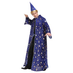 Pánský čaroděj kostým modrý plášť s kloboukem hvězdy měsíc Halloween cosplay - náhled 5
