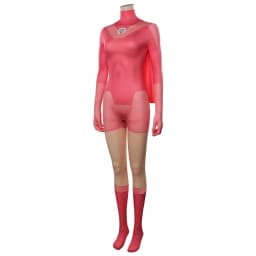 Dámský superhrdinský kostým se pláštěm - růžový jumpsuit pro Halloween a karneval - náhled 4