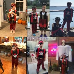 Dětský pirátský kostým s lebkou - pruhované tričko a kalhoty pro Halloween a karneval - náhled 4