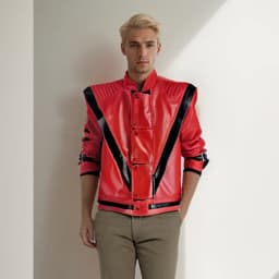 Červená kožená bunda Halloween kostým thriller motiv unisex dospělí strašidelný outfit - náhled 4