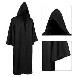 Černý dlouhý plášť s kapucí unisex - kostým čarodějnice pro párty a cosplay - náhled 5