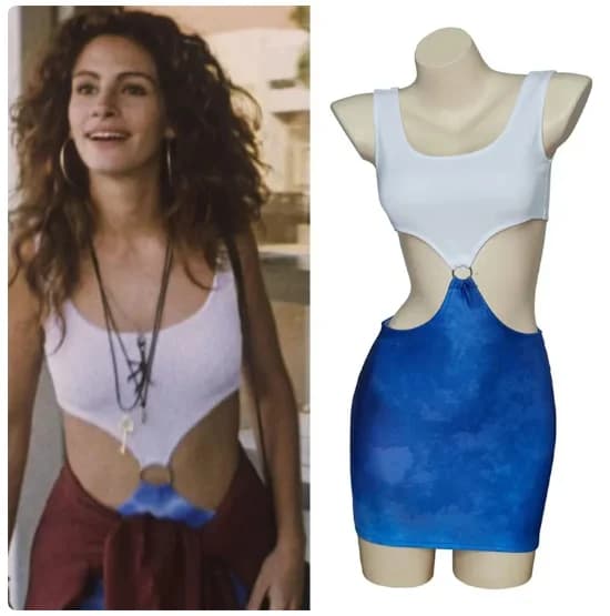 Sexy modré šaty s výřezy Pretty Woman kostým Halloween cosplay romantická komedie film oblečení