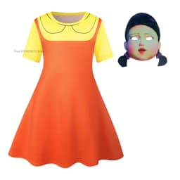 Dětský cosplay kostým pro dívky žluto-oranžový s krátkými rukávy - náhled 6