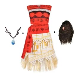 Dětský dámský kostým Moana s vlasy a náhrdelníkem - karnevalové šaty pro holky - náhled 4