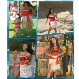Dětský dámský kostým Moana s vlasy a náhrdelníkem - karnevalové šaty pro holky - náhled 3