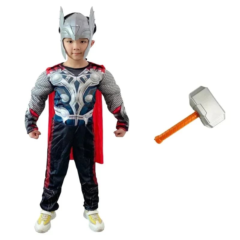 Thor kostým pro dospělé - svalnatý superhrdina s pláštěm a kladivem na Halloween