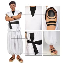 Ryomen Sukuna kostým bílý kung fu oblek s tetováním cosplay kompletní sada - náhled 3