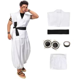 Ryomen Sukuna kostým bílý kung fu oblek s tetováním cosplay kompletní sada - náhled 2