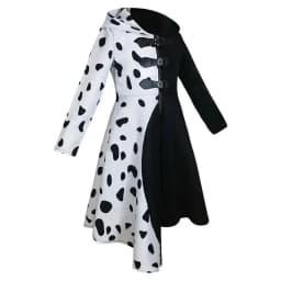 Dětský kostým Cruella Deville černý dalmatinský overal šaty Halloween karneval 4-12 let - náhled 3
