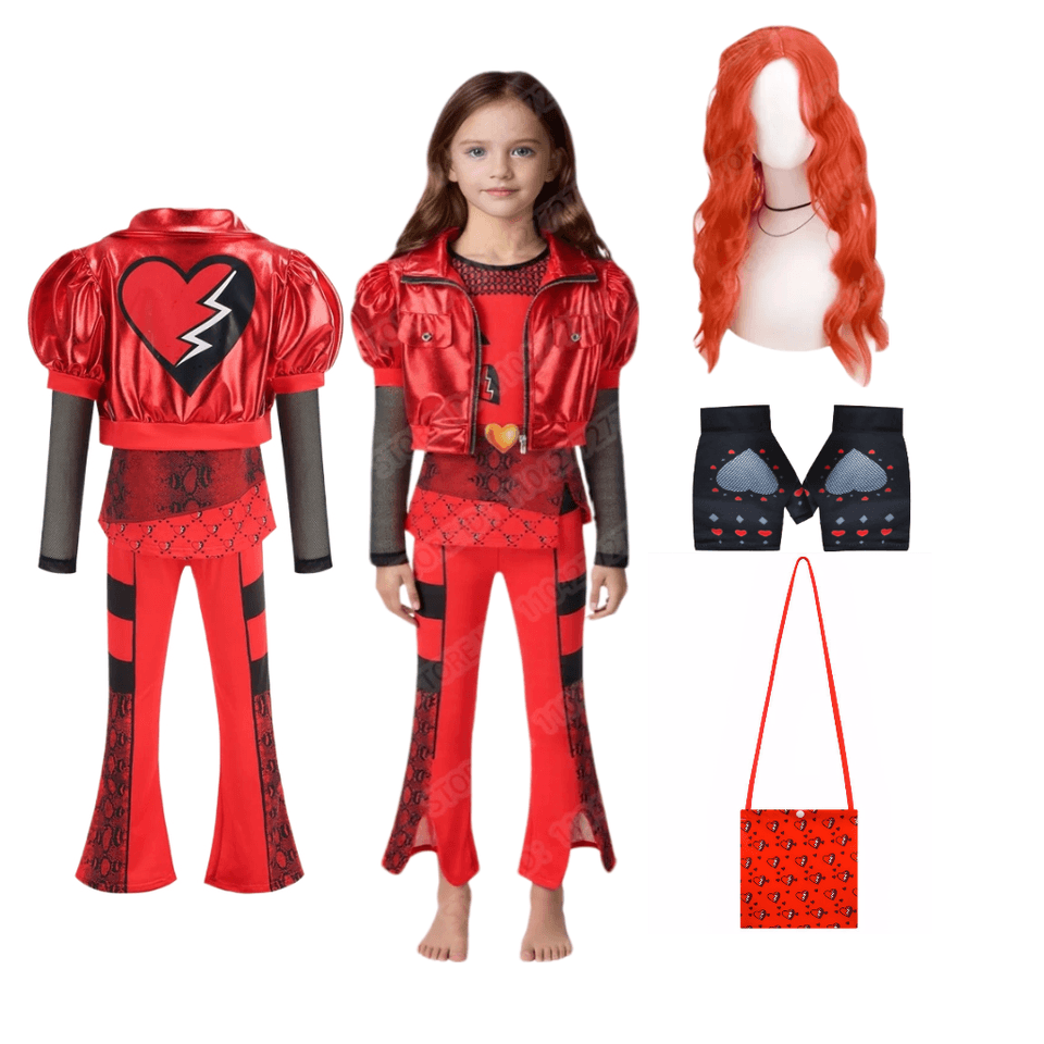 Dívčí karnevalový kostým červená královna Halloween Vánoce kompletní set s parukou