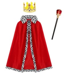 Královský plášť s korunou - Halloween kostým pro děti i dospělé - rudý sametový plášť princ - náhled 2