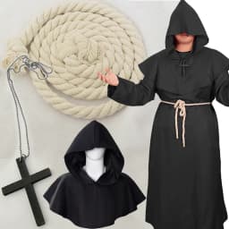 Středověký mnišský plášť s kapucí pro Halloween kostým čaroděje kněze rytíře dospělí - náhled 3