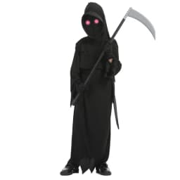 Dětský Halloween kostým Smrtka se svítícími očima a kosou - strašidelný plášť - náhled 6