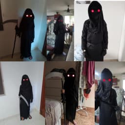 Dětský Halloween kostým Smrtka se svítícími očima a kosou - strašidelný plášť - náhled 3