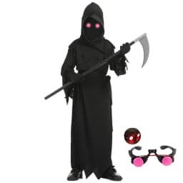 Dětský Halloween kostým Smrtka se svítícími očima a kosou - strašidelný plášť - náhled 2