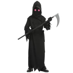 Dětský Halloween kostým Smrtka se svítícími očima a kosou - strašidelný plášť - náhled 5
