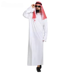 Arabský šejk kostým pro muže - bílý plášť s červenou čelenkou na Halloween a karnevaly - náhled 5