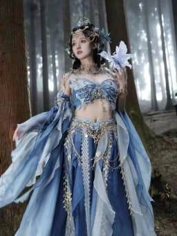 Dívčí elfí šaty s motýlími rukávy - orientální princezna kostým hanfu styl - náhled 7