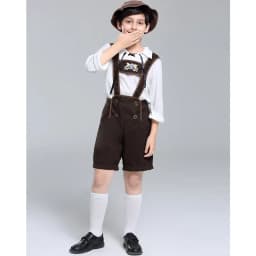 Dětský bavorský kroj lederhosen kostým Oktoberfest chlapecký set s kloboukem a kšandami - náhled 5