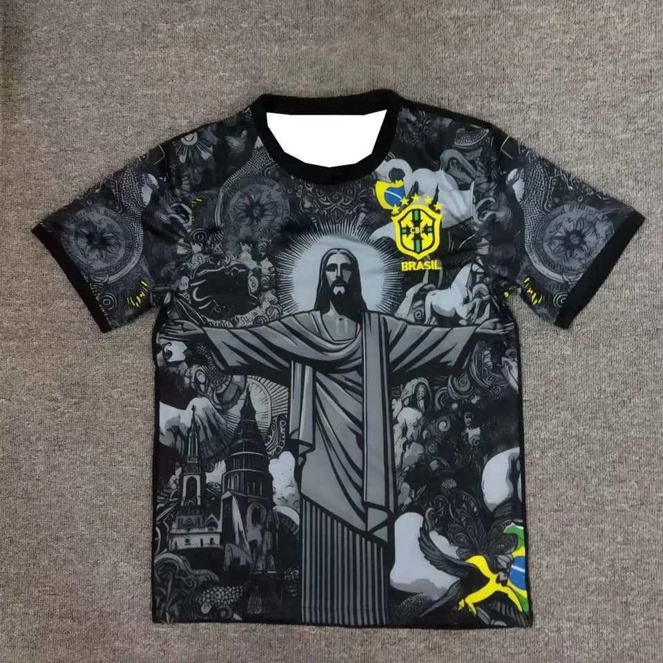 Fotbalový dres Brazílie 2025 - 3D tisk, rychleschnoucí, odvod potu, krátký rukáv