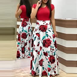 Dámské elegantní maxi šaty s krátkým rukávem a sklady - štíhlý střih, jarní móda - náhled 4