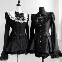 Dámské roztomilé lolita šaty s mašlí a krajkou - Gothic punk mini šatová souprava - náhled 2