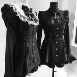 Dámské roztomilé lolita šaty s mašlí a krajkou - Gothic punk mini šatová souprava - náhled 3