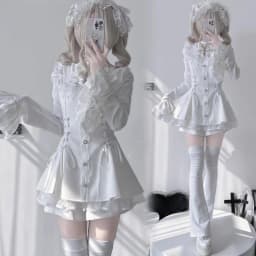 Dámské roztomilé lolita šaty s mašlí a krajkou - Gothic punk mini šatová souprava - náhled 4