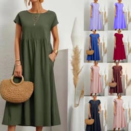 Dámské vintage letní šaty volného střihu - elegantní lněné šaty s krátkým rukávem - náhled 3
