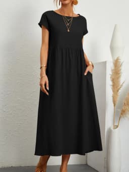 Dámské vintage letní šaty volného střihu - elegantní lněné šaty s krátkým rukávem - náhled 6