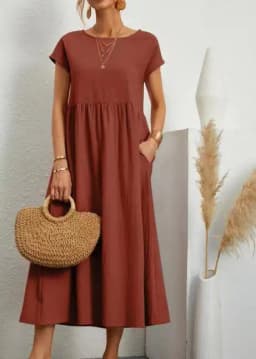 Dámské vintage letní šaty volného střihu - elegantní lněné šaty s krátkým rukávem - náhled 7